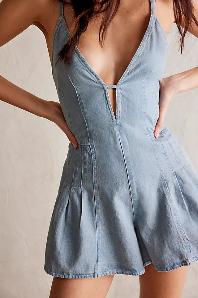 Claire | Denim Romper