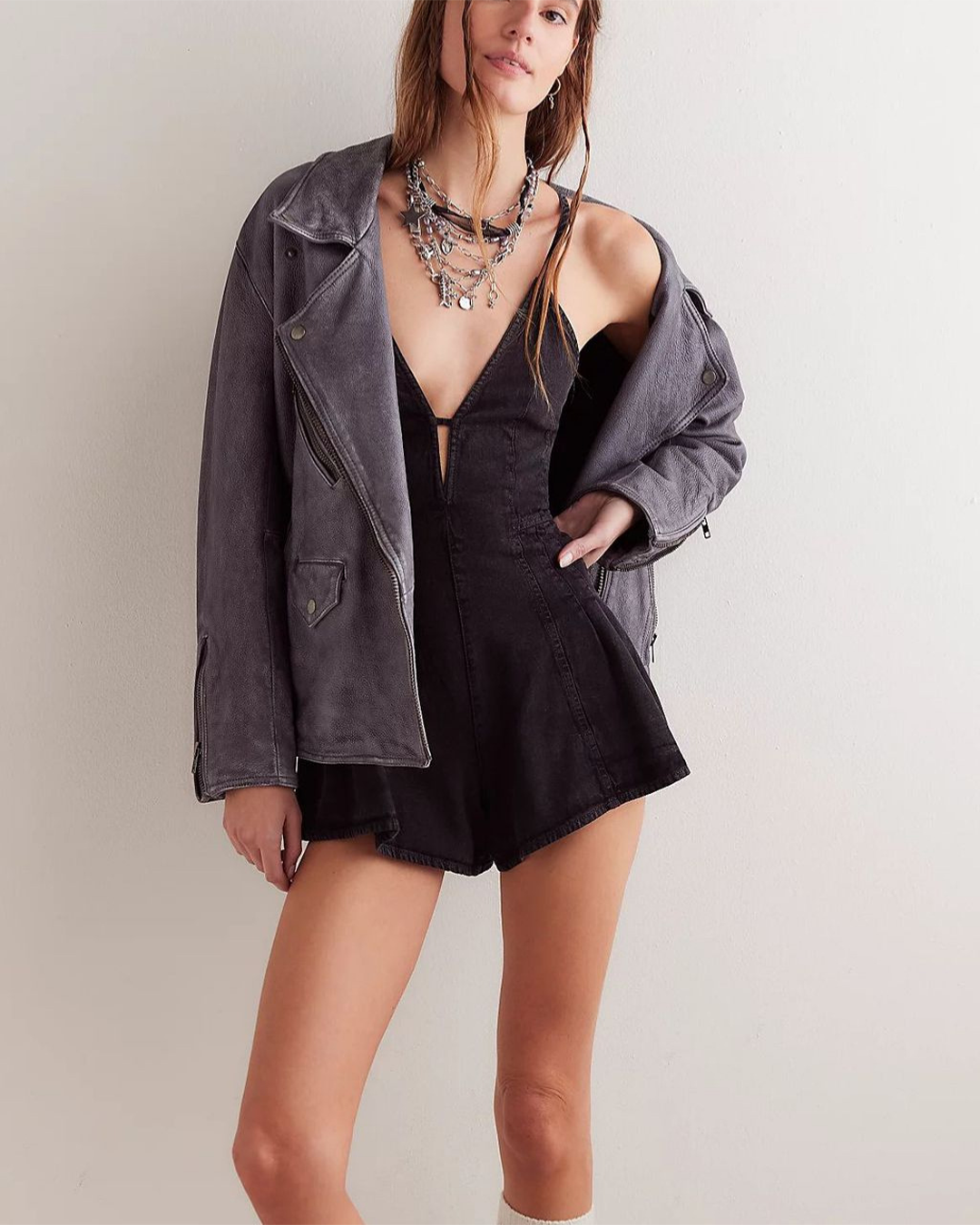 Claire | Denim Romper