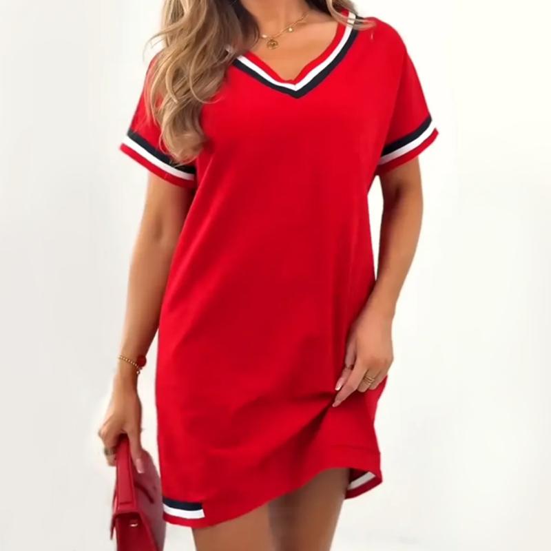V-neck color-block midi dress