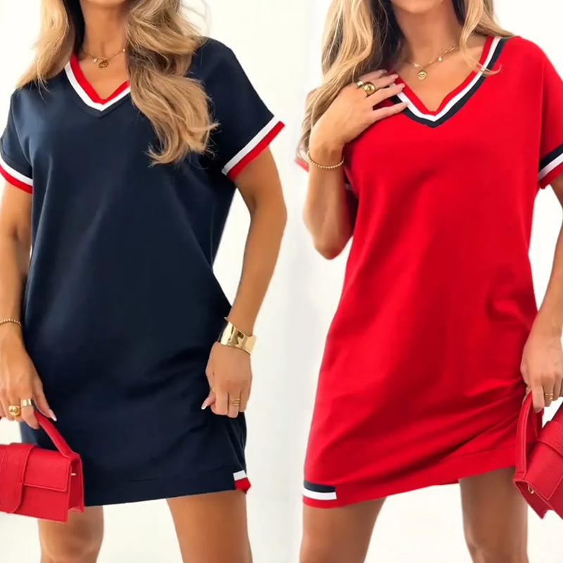 V-neck color-block midi dress